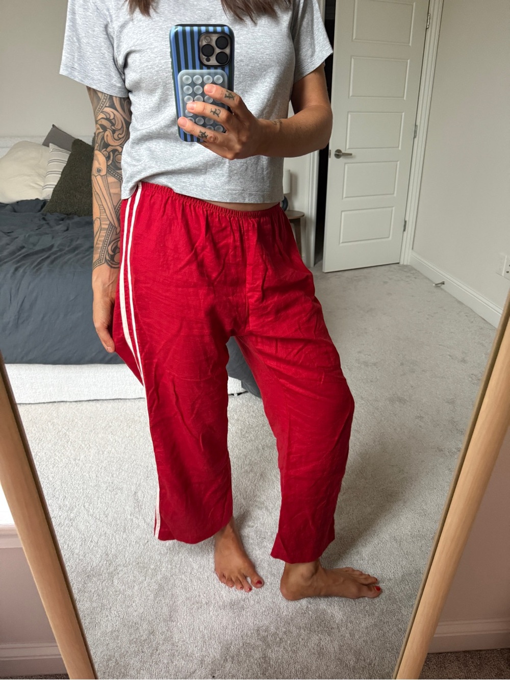 DONNI. The Linen Crop Stripe Pant